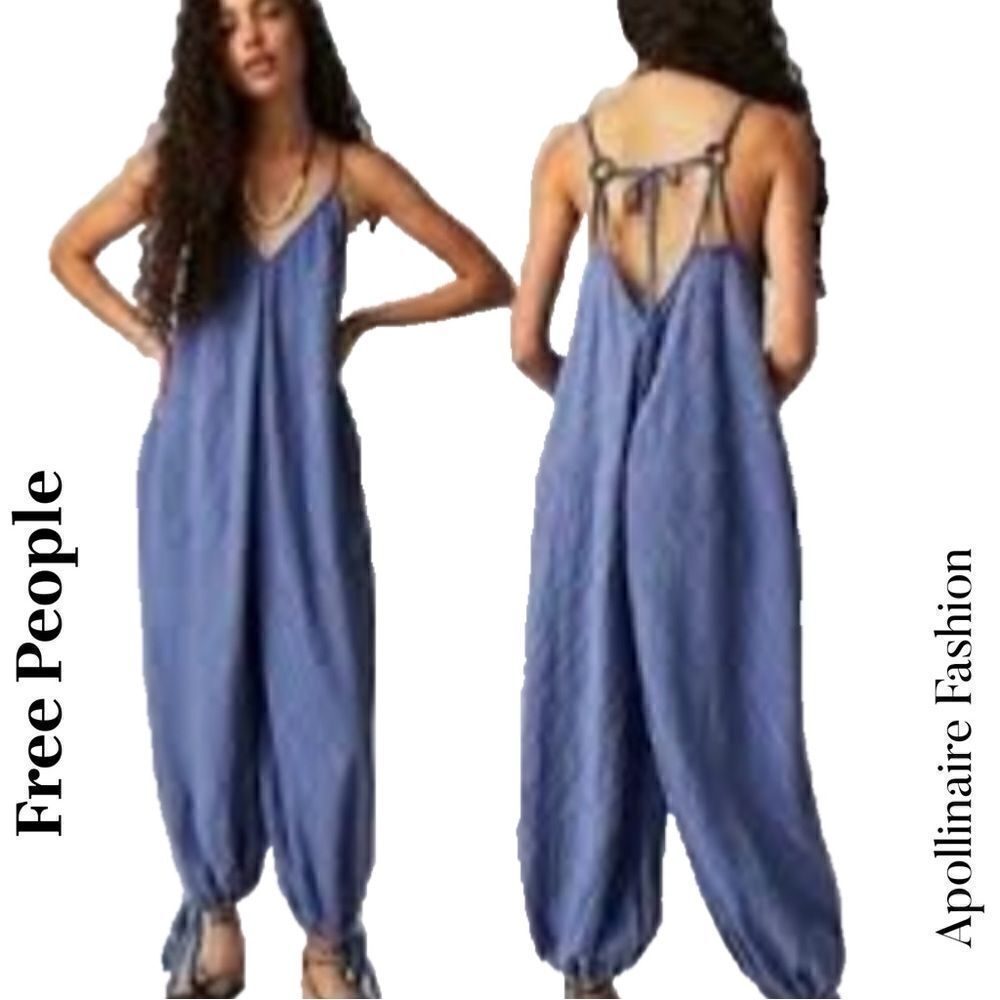 FREE PEOPLE ISLA JUMPSUIT IN BLUE AND PINK COMBO LARGE NEW